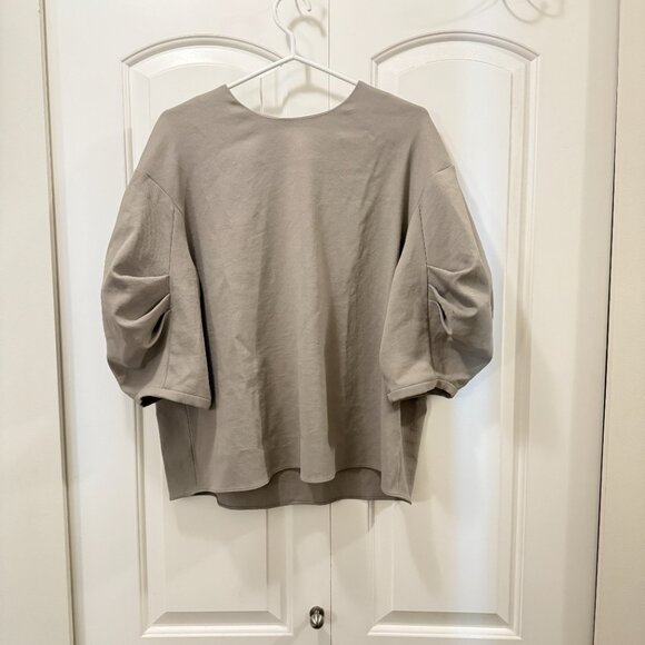 Tibi chalky drape pleat sleeve top in mink grey, size 12 - Picture 5 of 8